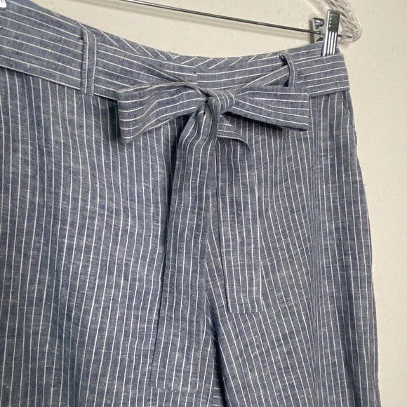 Antonio Melani Linen Cotton Blend Blue Pinstriped Belted Pants 0 - Picture 2 of 7